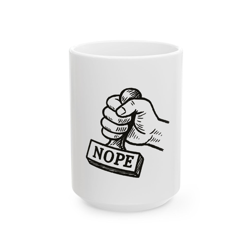 Ceramic Mug — Vintage Hand Stamp 'NOPE' Coffee Cup (11oz, 15oz)