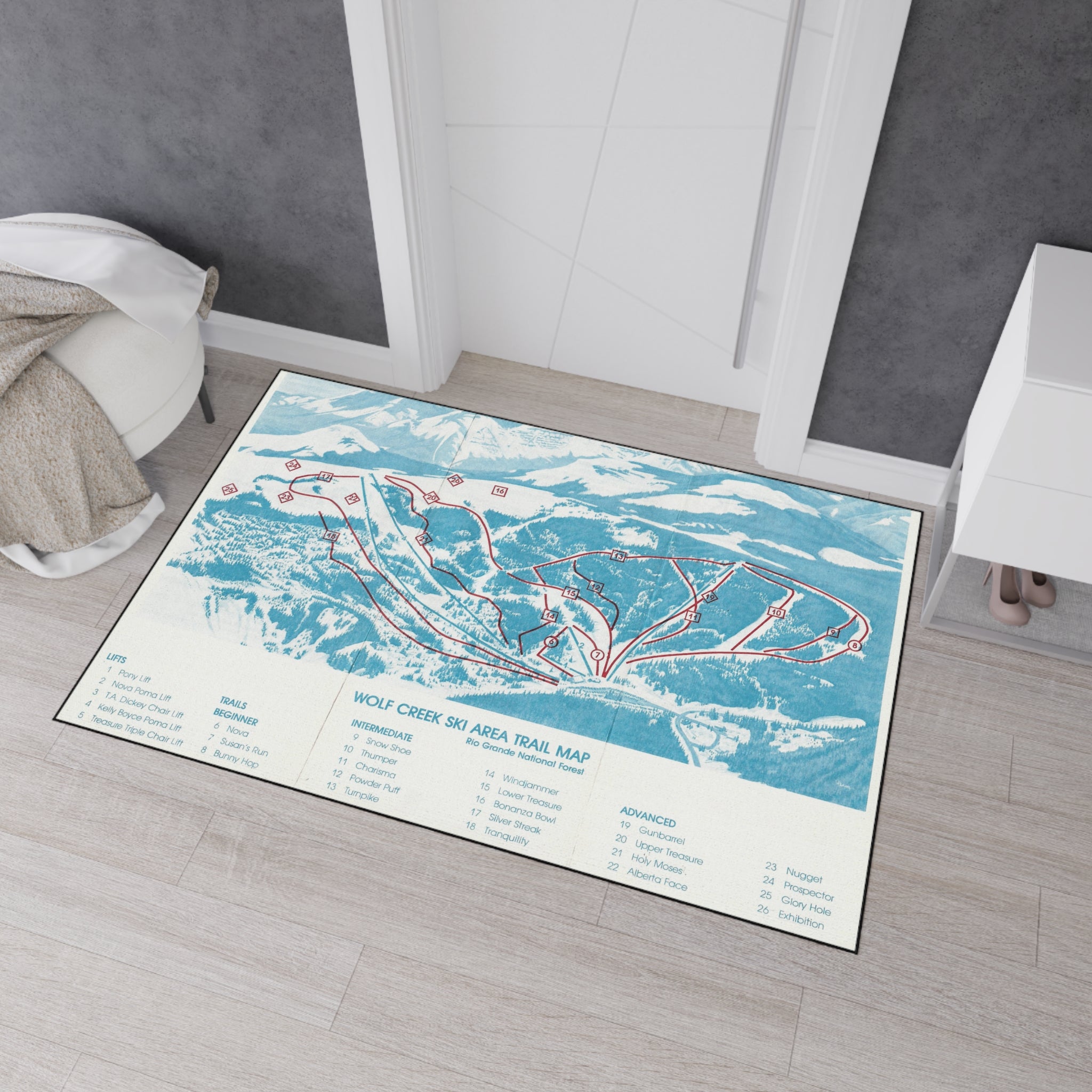 Ski Trail Map Floor Mat  Wolf Creek Heavy-Duty Entry Rug