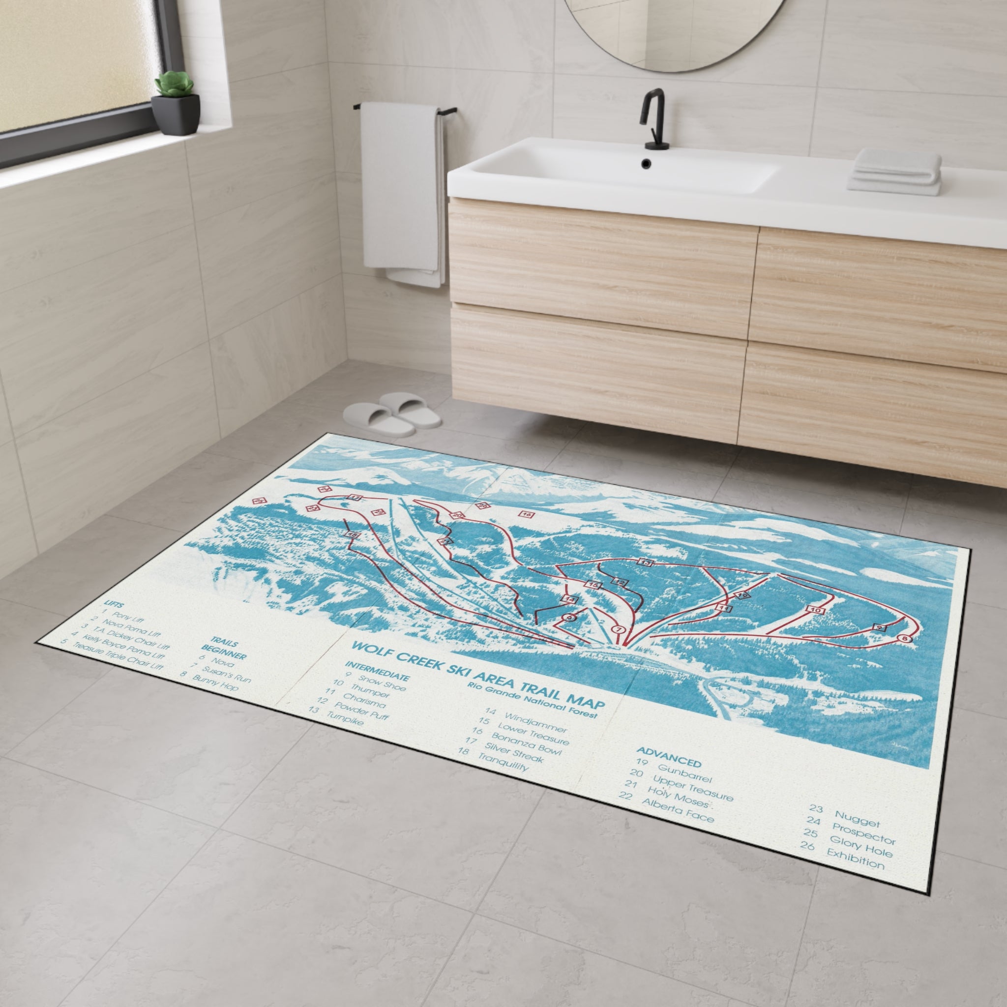 Ski Trail Map Floor Mat  Wolf Creek Heavy-Duty Entry Rug